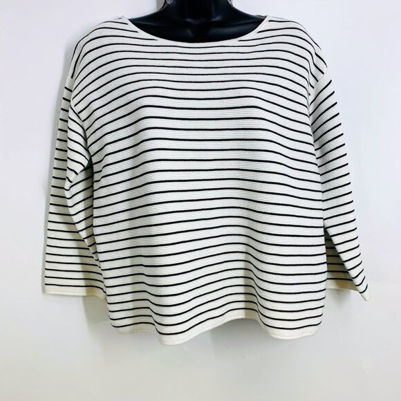 Uniqlo Women's Ripple Border Cotton Striped Crew Neck Sweater Size S - Picture 1 of 12